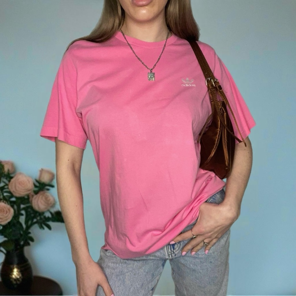 Adidas Vintage 90s Retro Style Hot Neon Pink Y2K 3/4 Sleeve Size Large T-Shirt